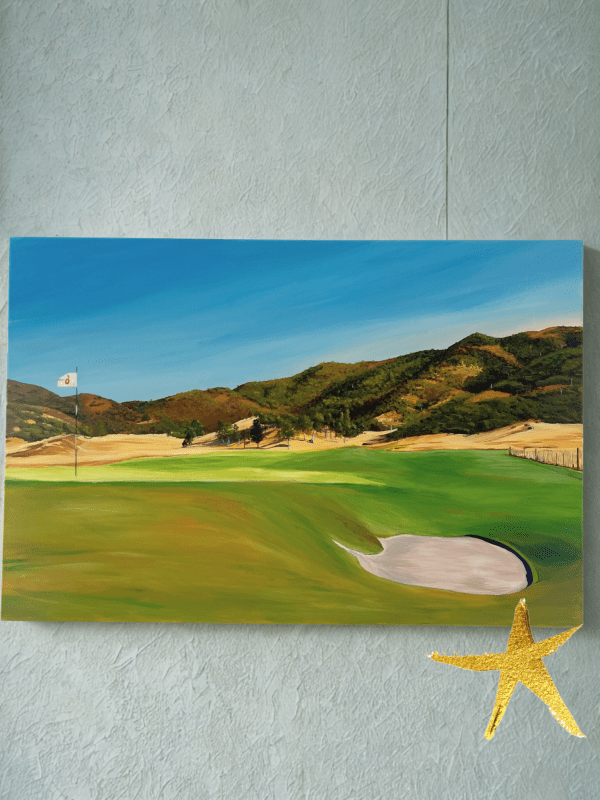 Short Sided Opportunities – Original Acrylic Painting of Hole 8 Green at Brambles Golf Club