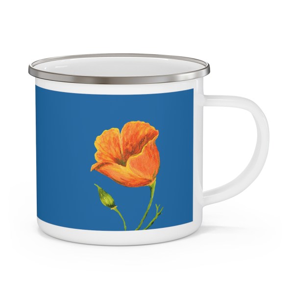 California Poppy Enamel Camping Mug — Floral Outdoor Drinkware